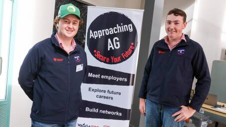 Approaching Ag committee members Jack McLean and Jack Wiseman at the Careers Fair. Picture by Les Smith