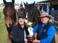 Lexus Melbourne Cup Tour Ambassador and legendary race caller Greg Miles with Barellan Working Clydesdales president Bruce Bandy and the 2024 Lexus Melbourne Cup. Picture by Kim Woods
